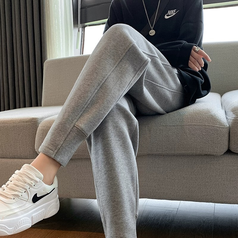 Gray Women's Sweatpants 2025 Autumn Versatile High-Waisted Slimming Pants Loose Joggers Cuffed Versatile Loose Casual