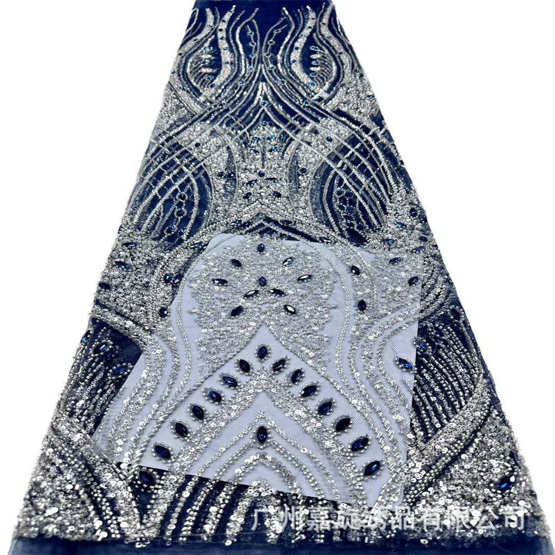 Tela de malla de alta gama adornada con pedrería, lentejuelas y bordados con cuentas para vestidos de mujer, vestidos de novia y materiales de encaje. image 9