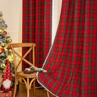Cross-border new Christmas American retro shading curtain red and green grid holiday living room bedroom New Year curtain finished product