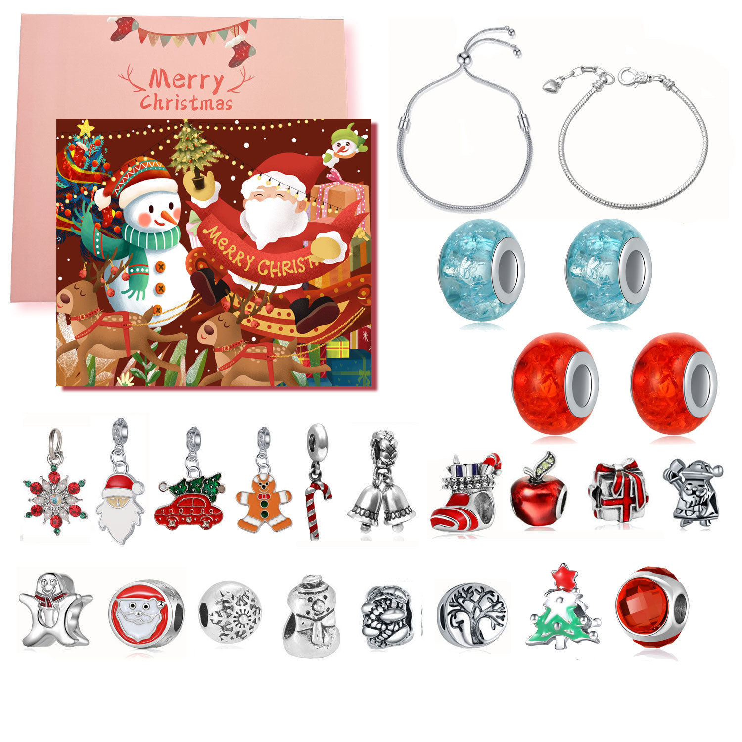Maida nuevo regalo de la joyería de Navidad Calendario de Cuenta regresiva Adviento DIY pulsera caja de regalo roja caja ciega transfronteriza