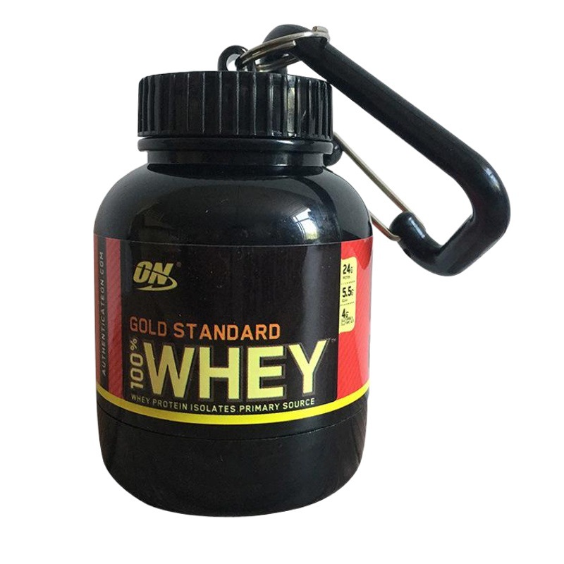 Transfronterizo nuevo creativo nuevo polvo de proteína caja portátil medicina polvo botella mosquetón en forma de barril caja de polvo al por mayor