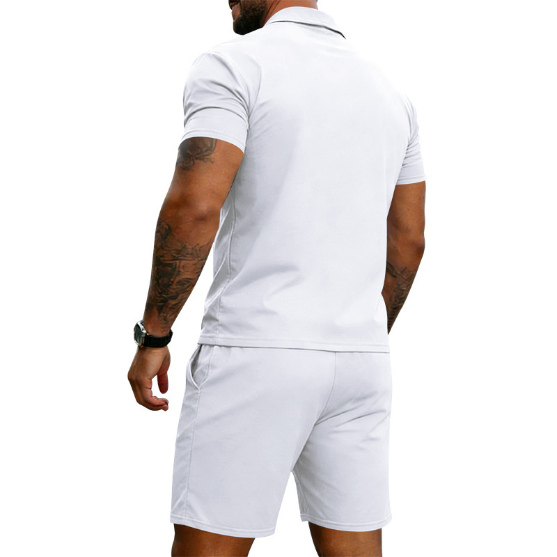 Men's Quick-Dry Short Sleeve Shirt & Shorts Set, Casual Sportswear With Collar For Summer Outdoor Activities, Lightweight Polyester Activewear_viptrois.com
