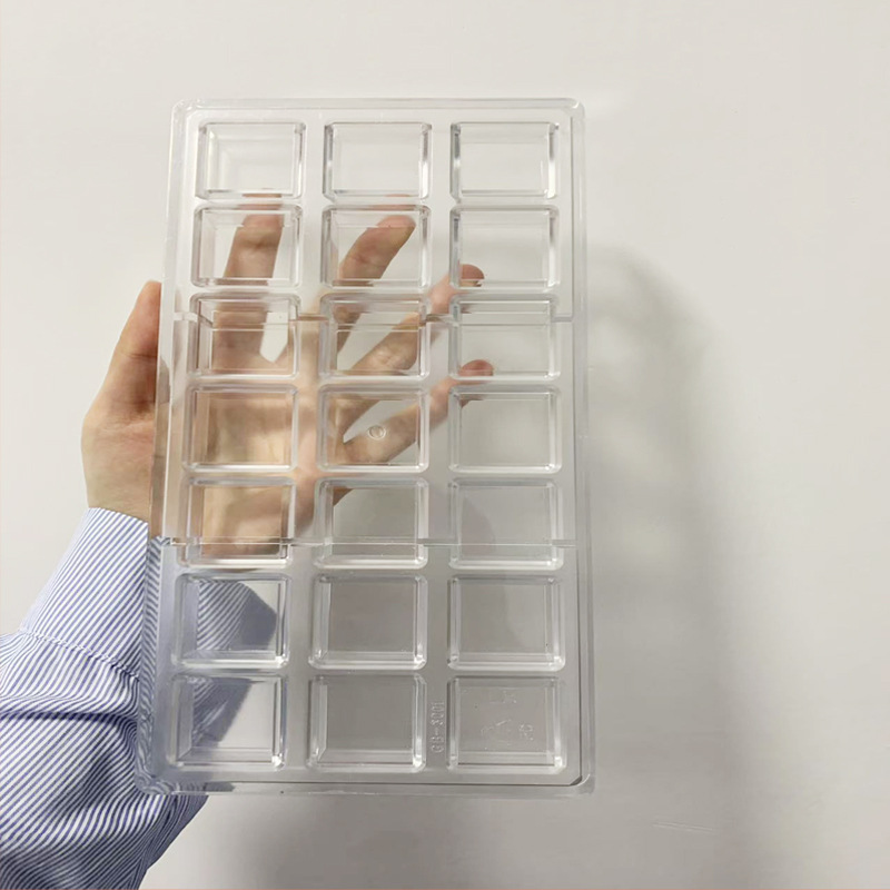 Molde duro de plástico para PC 21 cuadrados cúbicos con suministro directo de fábrica transfronterizo de moldes de chocolate de Dubai