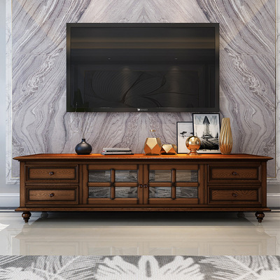客廳實木視聽櫃簡約帶門帶抽屜落地櫃橡木靠牆電視櫃儲物櫃輕奢櫃