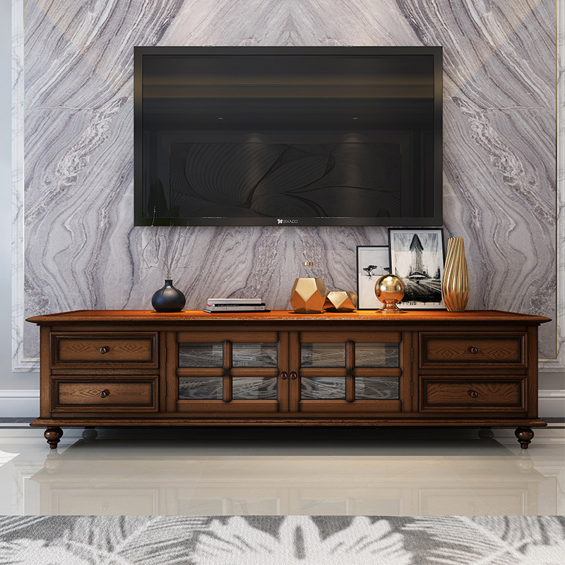 客廳實木視聽櫃簡約帶門帶抽屜落地櫃橡木靠牆電視櫃儲物櫃輕奢櫃