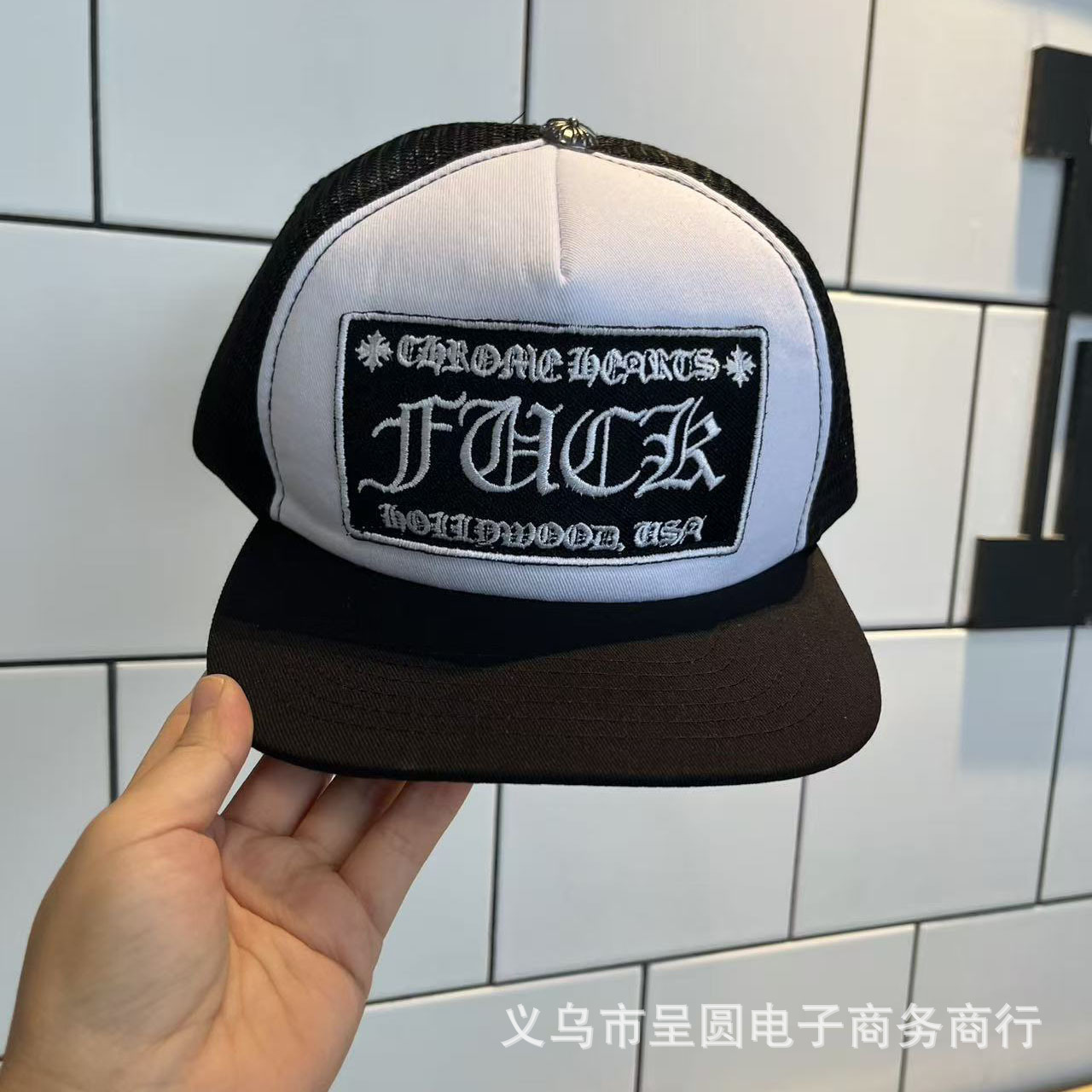 Sombrero para el sol CH Cro de verano para parejas nuevas de moda americana, sombrero de hip-hop de ala plana bordado a la moda ~ sombrero de malla de béisbol