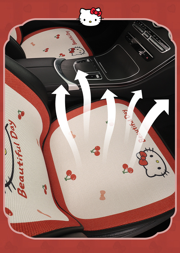 Car Seat Cushion Linen All-Season Breathable Kt Cat Seat Cushion New Half-Cover Seat Cover Cute Cartoon Single Seat Cover