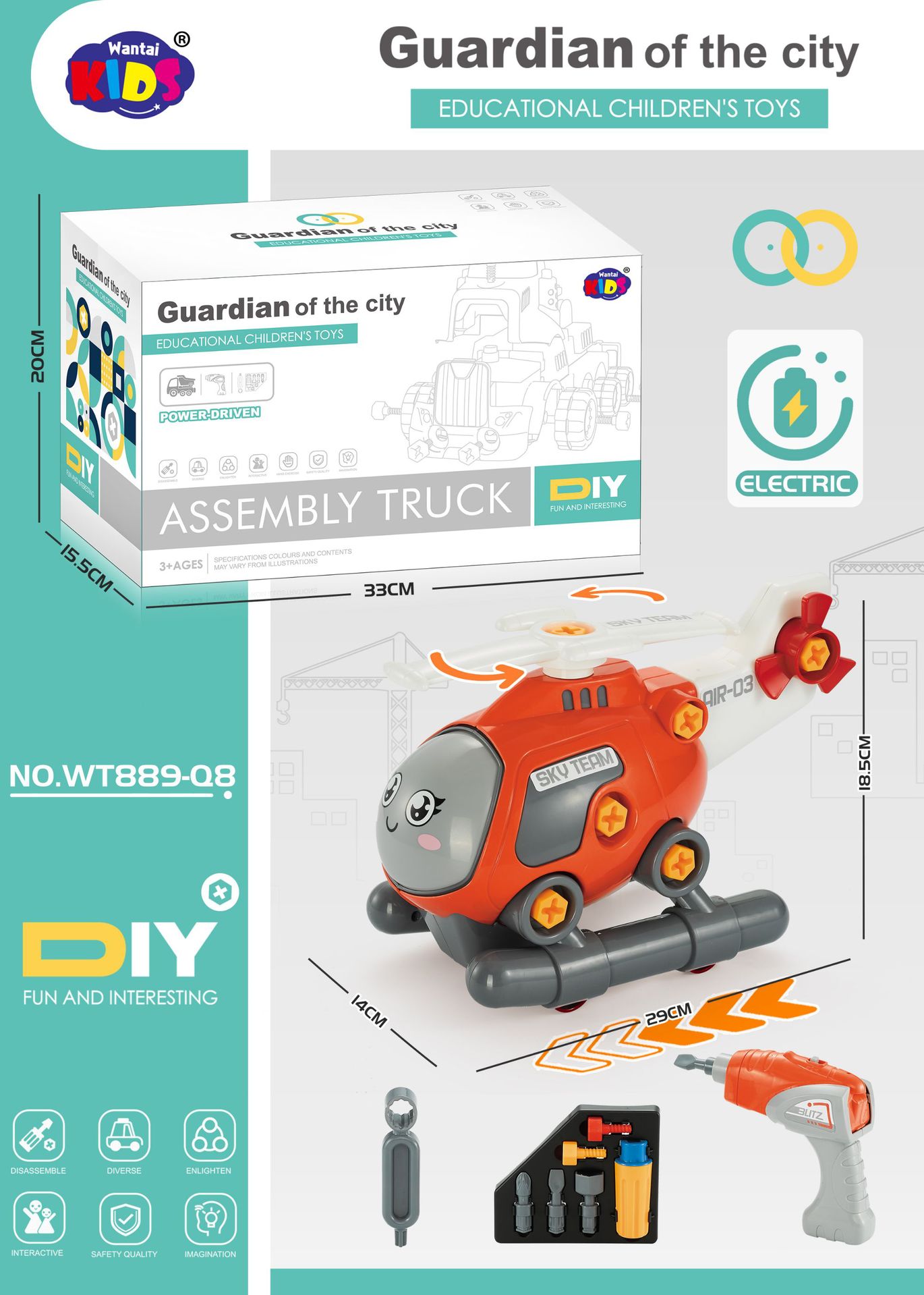 Helicóptero de desmontaje eléctrico rojo