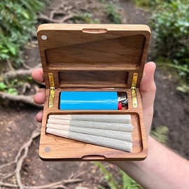 现货复古手工制作雪茄盒预卷纸打火机烟盒翻盖磁吸式雪茄收纳盒