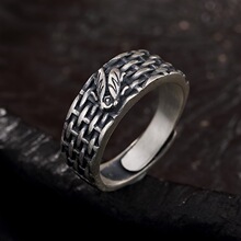 复古泰银知了一鸣惊人夏蝉开口戒指做旧仿古银指环古典风