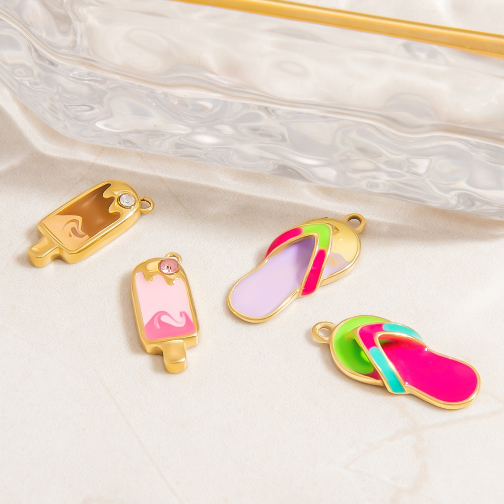 4g Weight 1 Piece 304 Stainless Steel PVD Coated Real Gold Plated Slippers Apple Ice Cream Polished Pendant DIY Ornament Accessories