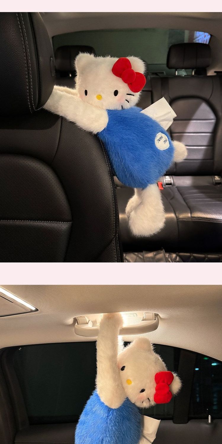 Car tissue box, hanging tissue dispenser, cute cartoon KT cat design, tissue hanging bag, car accessory, car decoration
