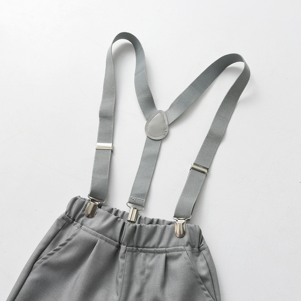 kid's clothing Boys' dress long sleeve bow cotton shirt children's suit suspenders multi-piece set_voghion.com