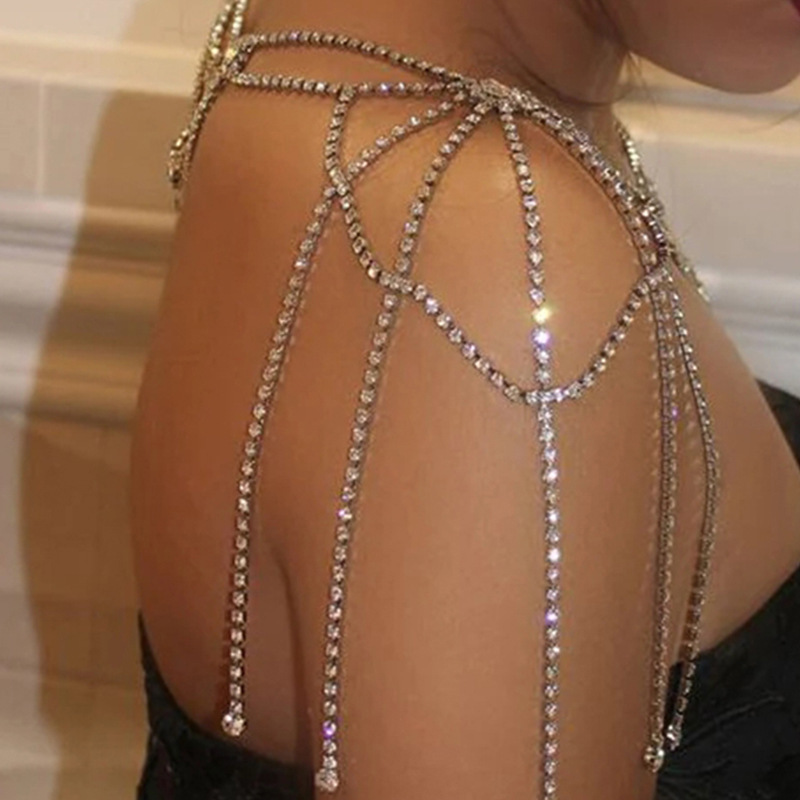 Nueva Cadena de hombro transfronteriza rhinestone de las mujeres europeas y americanas sexy borla temperamento cuerpo cadena accesorios cuerpo cadena image 2