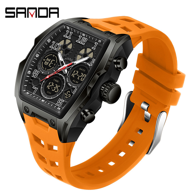 Sanda reloj electrónico reloj deportivo multifuncional en forma de barril de vino reloj despertador de fiesta estudiantil reloj impermeable 6235
