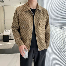 2024新款高级感提花休闲夹克男秋季韩版小众翻领短款外套痞帅上衣