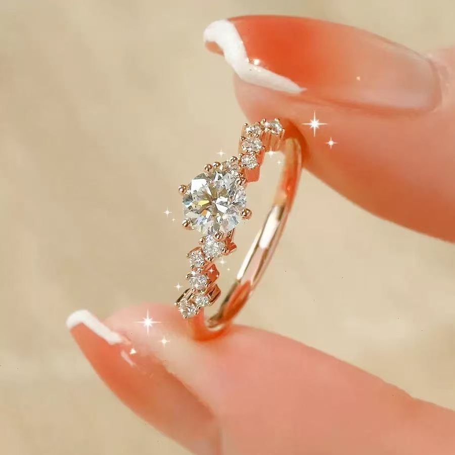 Star Dream Imitation Moissanite Diamond Ring Women's Fashion Personality Unique Ring Niche Design High-End Proposal Index Finger Ring