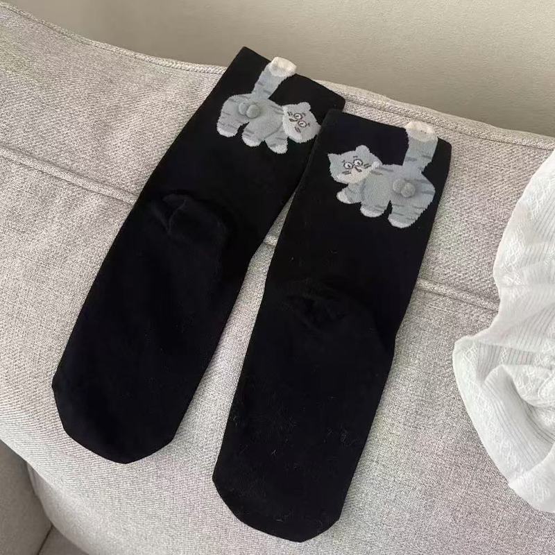 搞蛋可爱手工蛋蛋猫咪长袜女小红书爆款抽象立体猫猫蛋袜子搞怪袜|undefined