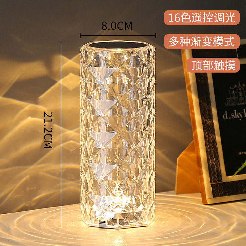 Transfronteriza de Cristal decorativa lámpara de mesa dormitorio toque control remoto Rose lámpara LED de carga atmósfera Decoración Luz de la noche