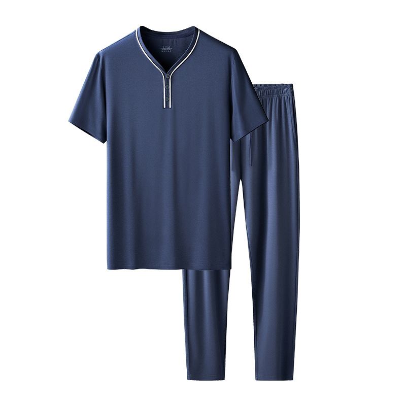 [Raroso y bueno] 80 pijamas modales de doble cara para hombre de primavera y verano Traje casual de pantalones finos de manga corta