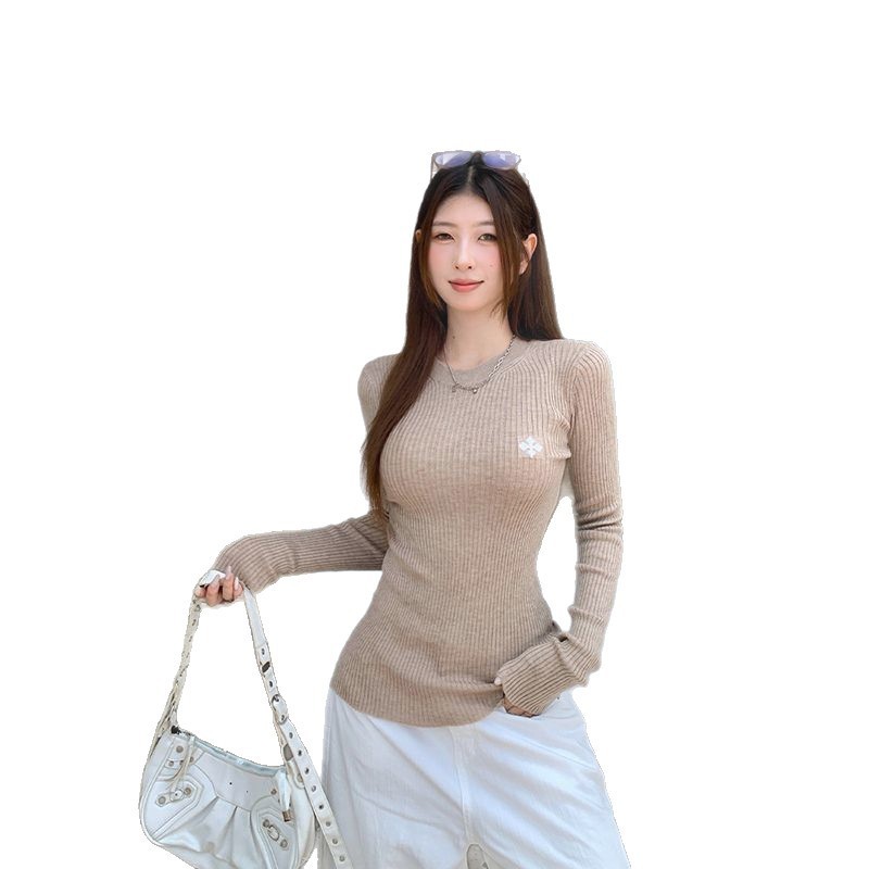 小众通勤简约灰色针织打底衫女秋冬内搭毛衣设计感长袖上衣女|undefined
