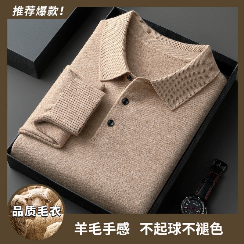 Anti-Pilling Autumn and Winter Thickened Lapel Knitwear Long-Sleeved Men's Classy Skin-Friendly Warm Knitwear Bottoming Shirt Dropshipping