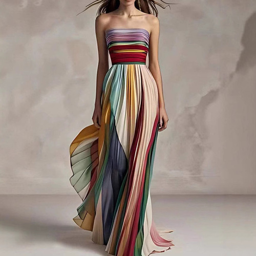 Cross-border 2025 independent station Amazon new European and American sexy halter-print colorful long dress elegant dress