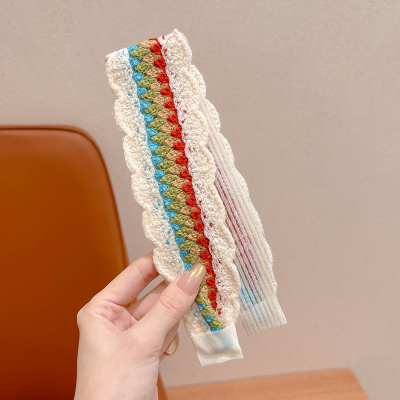 Otoño y invierno flores trituradas de punto Velcro cinta de cabello de alta calidad para mujeres frangeas acabado de cabello de artefacto de la niña bandas de cabello tocado