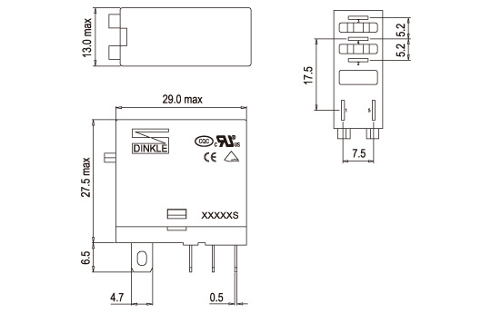 ���DINKLE ��˿�̶����׽����ͼ̵��� 1���� �������, 230V 12A