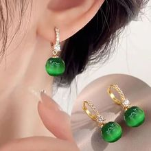 绿色小巧精致圆球耳环耳扣简约设计感百搭猫眼石耳饰耳坠气质新款