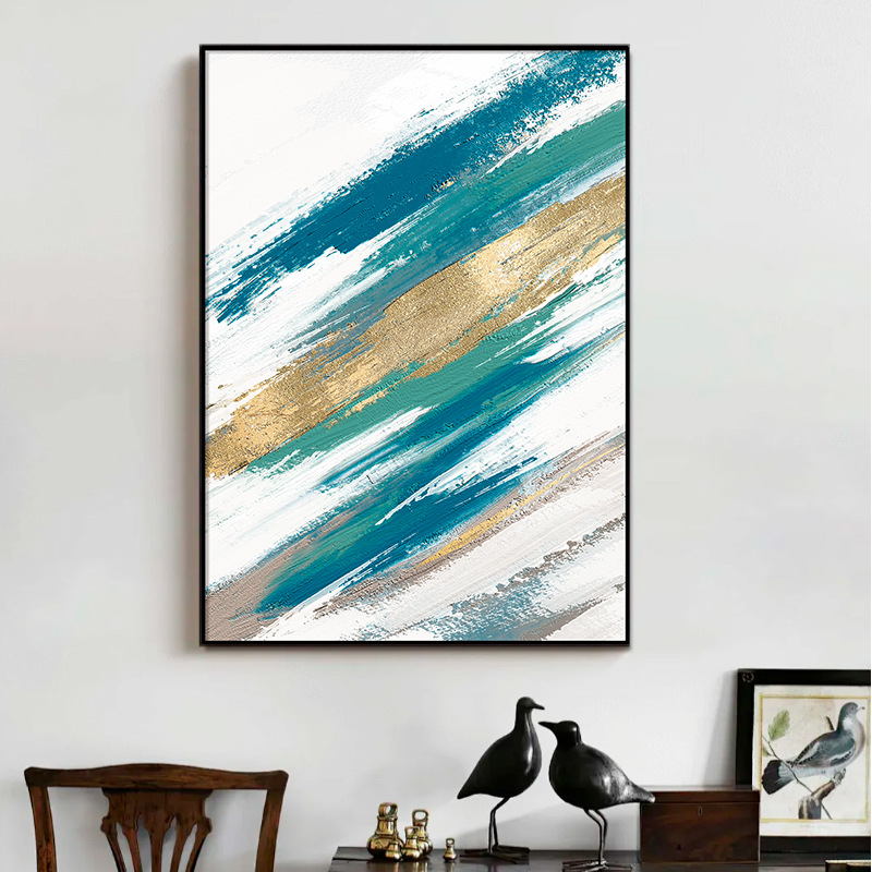Estilo de pintura al óleo Sofá de sala de estar minimalista moderno Fondo de pared Pintura decorativa Lujo ligero Pintura abstracta de olas del mar Pintura colgante de dormitorio