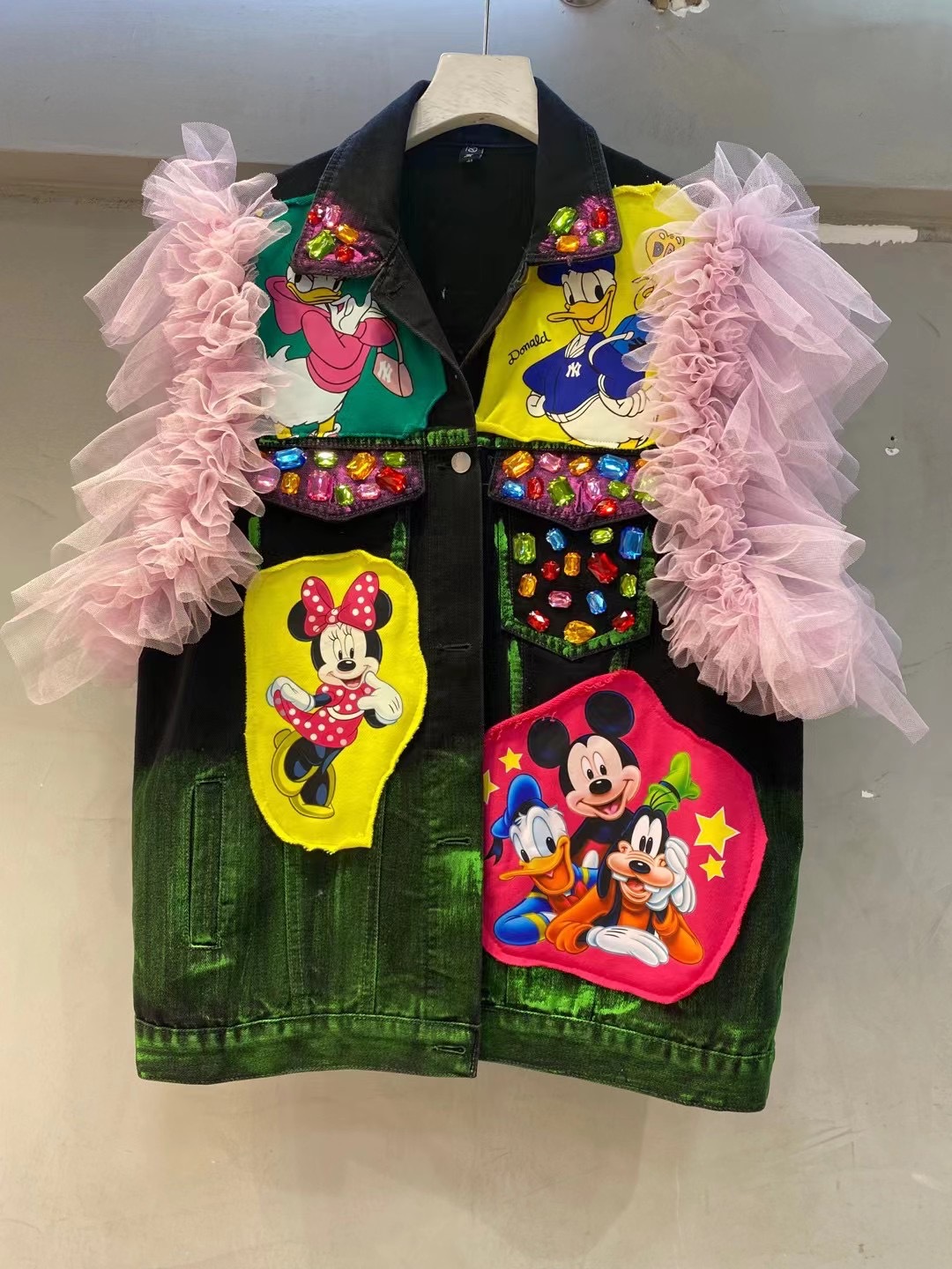 Tailandia marca de moda 2023 otoño nueva industria pesada de dibujos animados casual Denim chaleco mujer edad-reducción encaje estilo occidental top image 4