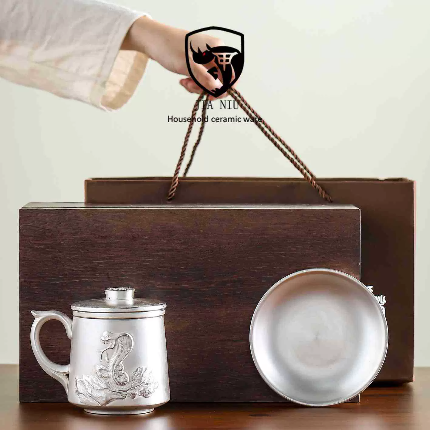十二生肖全鎏银高档办公桌喝茶杯办公杯茶水分离带盖带过滤礼盒装