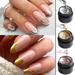 New Manicure French Mirror Metal Painted Glue Japanese Style Gold Silver Hook Line Wire Edge Nail Polish Glue Wholesale