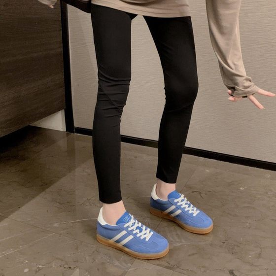 Red German Training Shoes Women's 2025 New Leather Flat Forrest Gump Shoes Color-matching Round Head Lace-up Casual Sports Board Shoes for Women