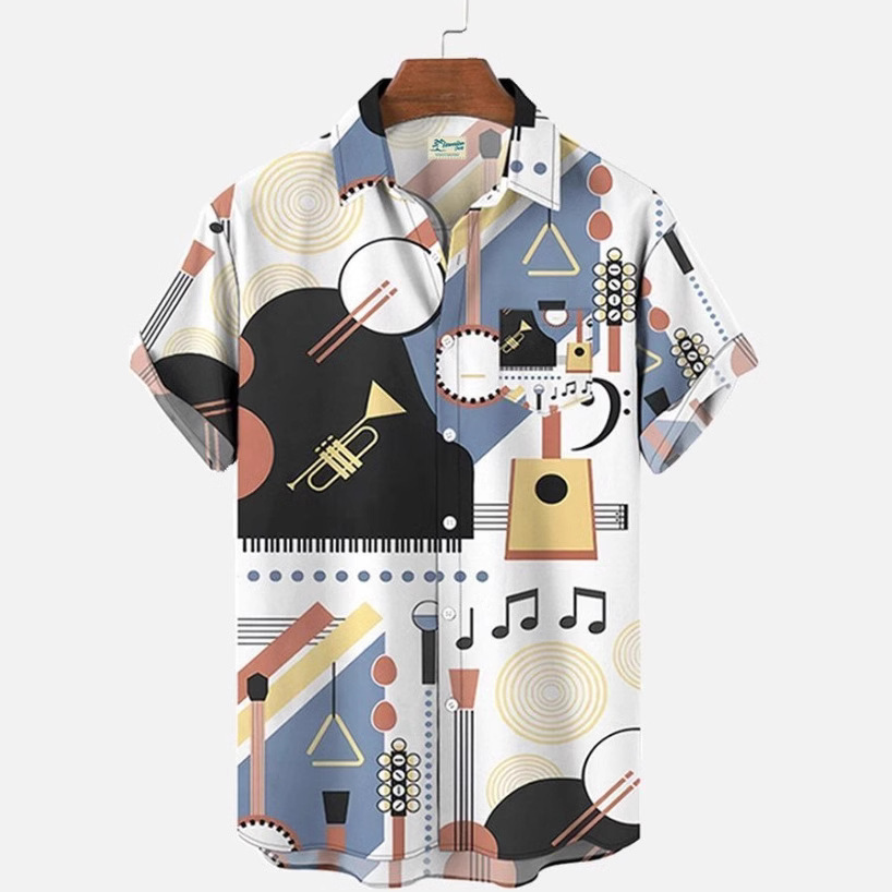 Herren Sommerhemd Mit 3d Gitarren Druck Modisch Locker Geschnitten_voghion.com