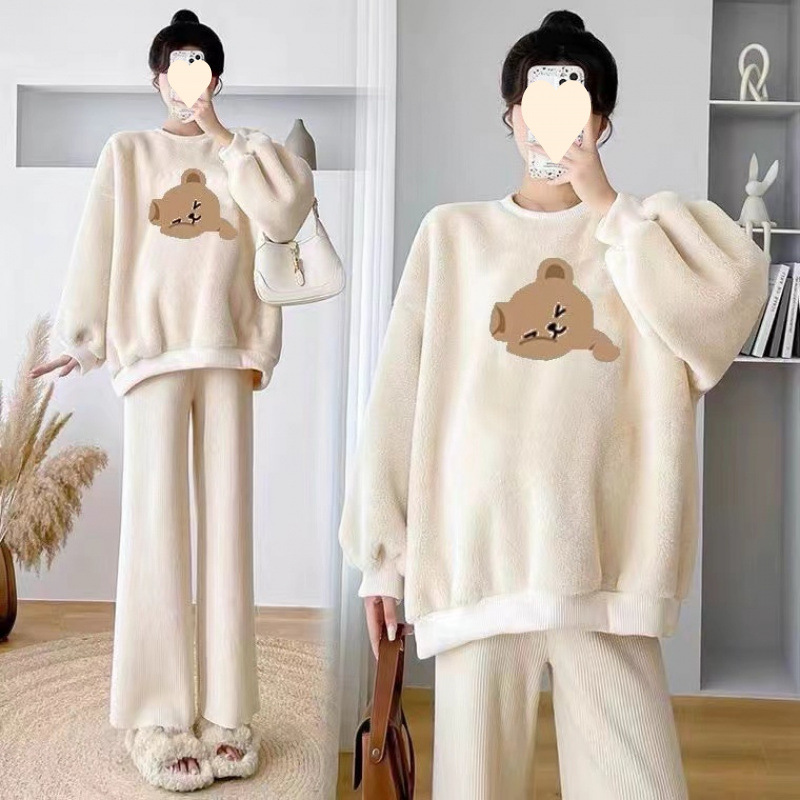 임산부 옷 가을 겨울 2024년 신상 외출복 플러스 벨벳 두꺼운 핫맘 임신 배를 가리는 풀세트 스웨터 슈트 트렌디