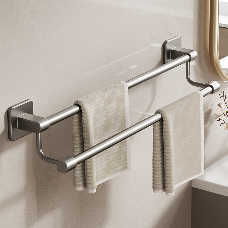 Towel Shelf Punch-free Bathroom Staggering Single-pole Double-pole Toilet Restroom Storage Rack Bathroom Towel Bar Towel Shelf Punch-free Bathroom Staggering Single-pole Double-pole Toilet Restroom Storage Rack Bathroom Towel Bar