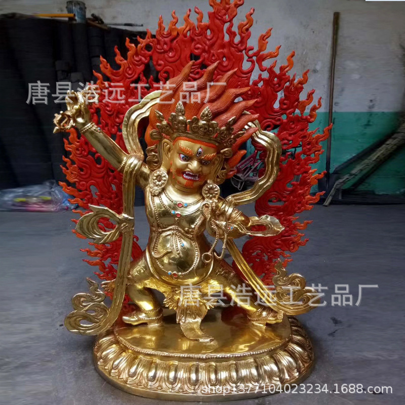 Cast Copper Blue Lion Face Empty Mother Tantric Storm Ba Large Gold-plated Zongkeba Bronze Statues Antique Bronze Crafts