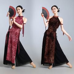 新款国风长款舞蹈服女爵士练功演出服旗袍古典舞服装练功服演出服