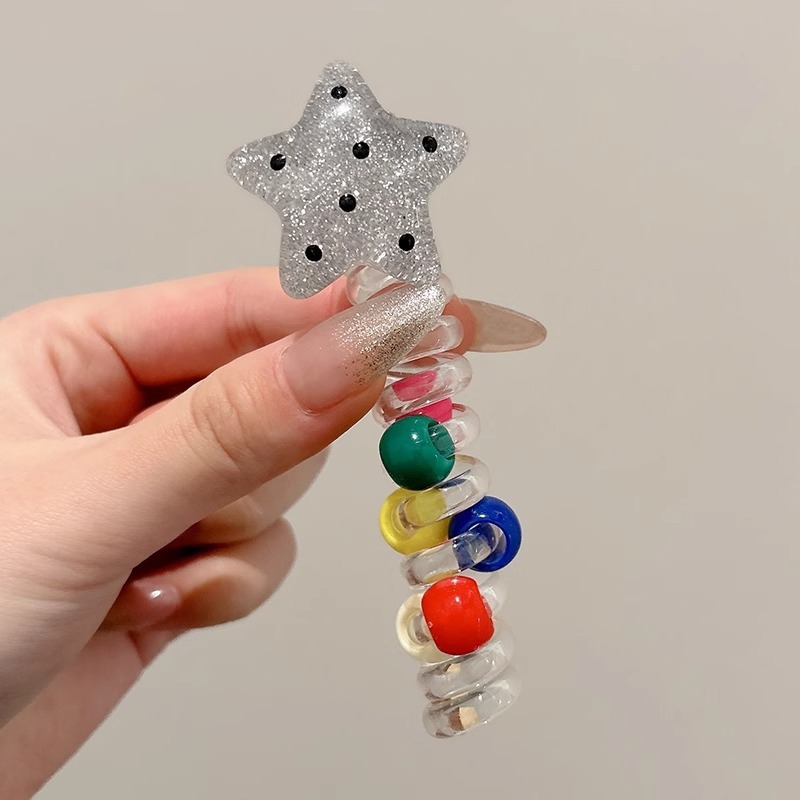 儿童波点星星电话线发圈女童绑马尾泡泡辫头绳可爱不伤发发绳头饰|undefined