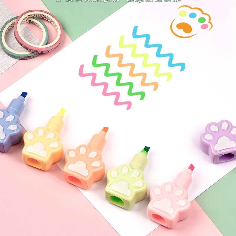 Fabricantes lindos y super lindos pince de resaltador de garra de gato se pueden empalmar y marcar trazos clave de color pálido de dibujos animados de color acuarela