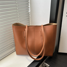 复古托特包包女2025新款潮时尚韩国通勤包拼接ins大容量单肩大包