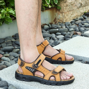 Summer Sandals Men's Thick-Soled Open-Toe Cowhide Men's Beach Shoes Soft-Soled Fashionable Large-Size Outdoor Casual Shoes