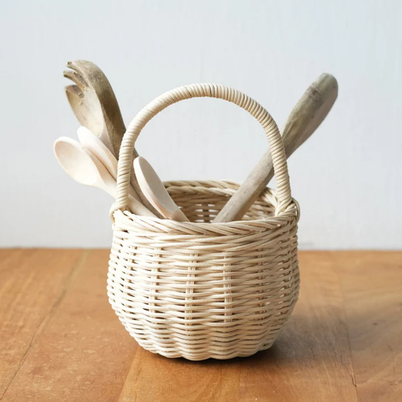 Cesta tejida, bolso, ratán hecho a mano, cesta de almacenamiento de ratán real, banda de juguetes para niños, asa, canasta de almacenamiento, accesorios de fotografía