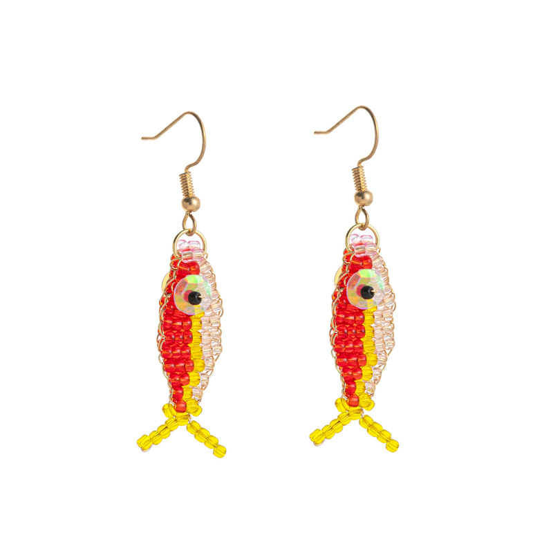 ヨーロッパとアメリカのクロスボーダーファッション新製品ドーパミンかわいいカラフルな手作りビーズ小魚イヤリングイヤリングイヤリング金メッキ保証|undefined