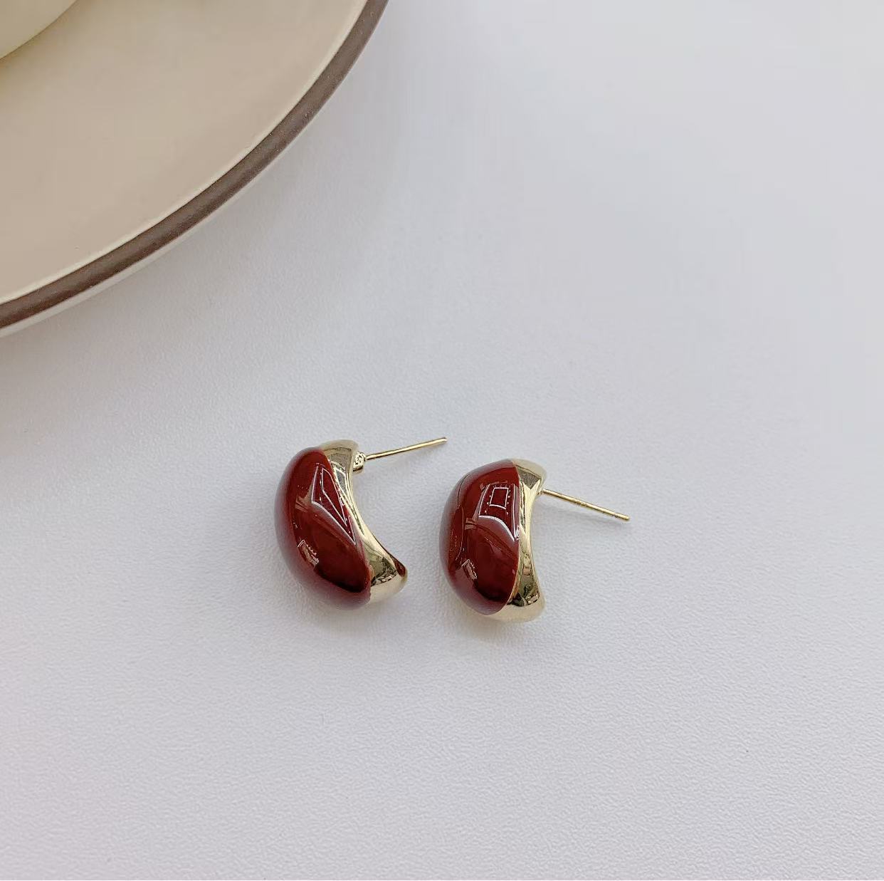 Burgundy black fashionable long earrings with bow with tassels