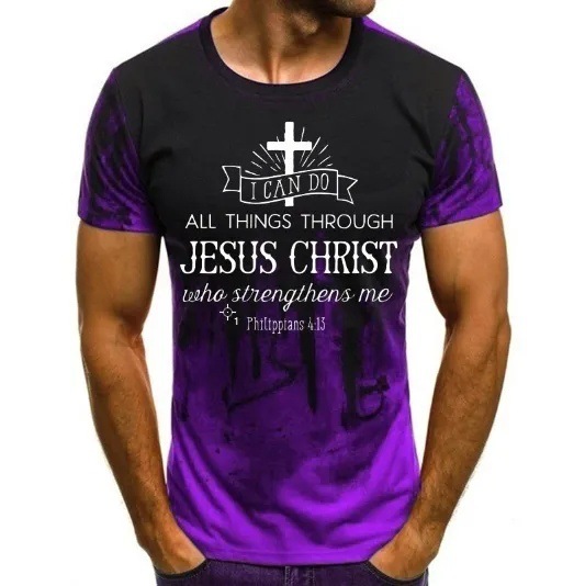 Pascua Jesús gradiente lema 3D impresión verano casual suelto cuello redondo manga corta hombro transpirable camiseta para hombre