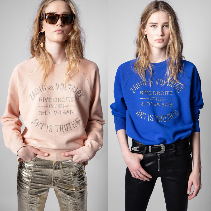 21 Early Autumn New French Niche Zv Classic Letter Embroider Pink Cotton Women's Embroidered Pullover Sweatshirt 21 Early Autumn New French Niche Zv Classic Letter Embroider Pink Cotton Women's Embroidered Pullover Sweatshirt