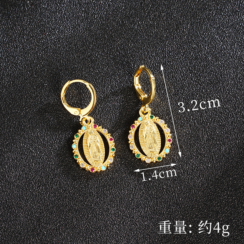 Vietnam Shajin Estilo europeo y americano Retro Dip Diamond Nuestra Señora Collar Mujeres Pendientes de circón con incrustaciones de lujo ligero Fuente de joyería de todo fósforo